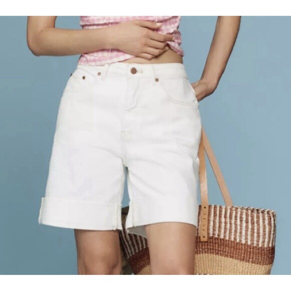 Anthropologie Pilcro The Austyn High Rise Cuffed Jean Shorts Ivory Size 28 NWT - Picture 1 of 11